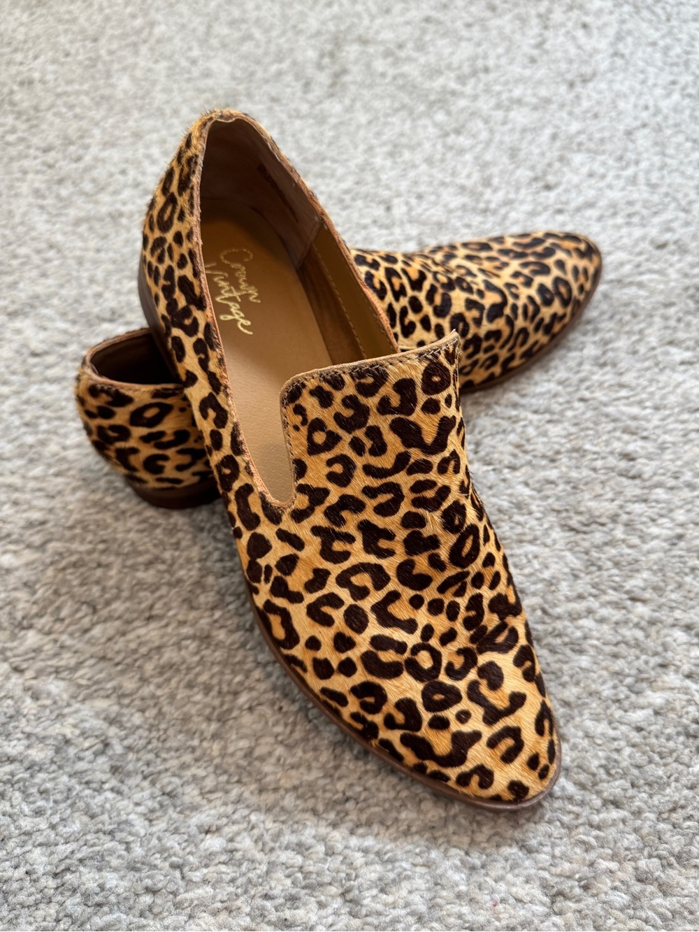 Crown Vintage Leopard Print Slip-On Loafers in Tan and Black